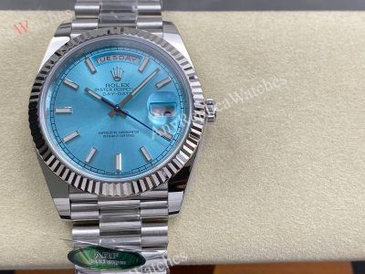 AR Factory Rolex Daydate 40*12.2mm 3255 Movement Blue Face Index Markers SS Band Watch